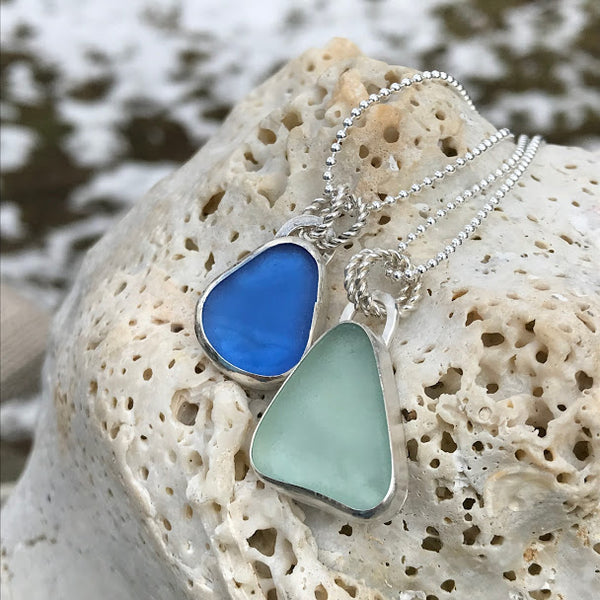 Tribal Blue Sea Glass Necklace on Rolo Chain – Mary Garrett Jewelry